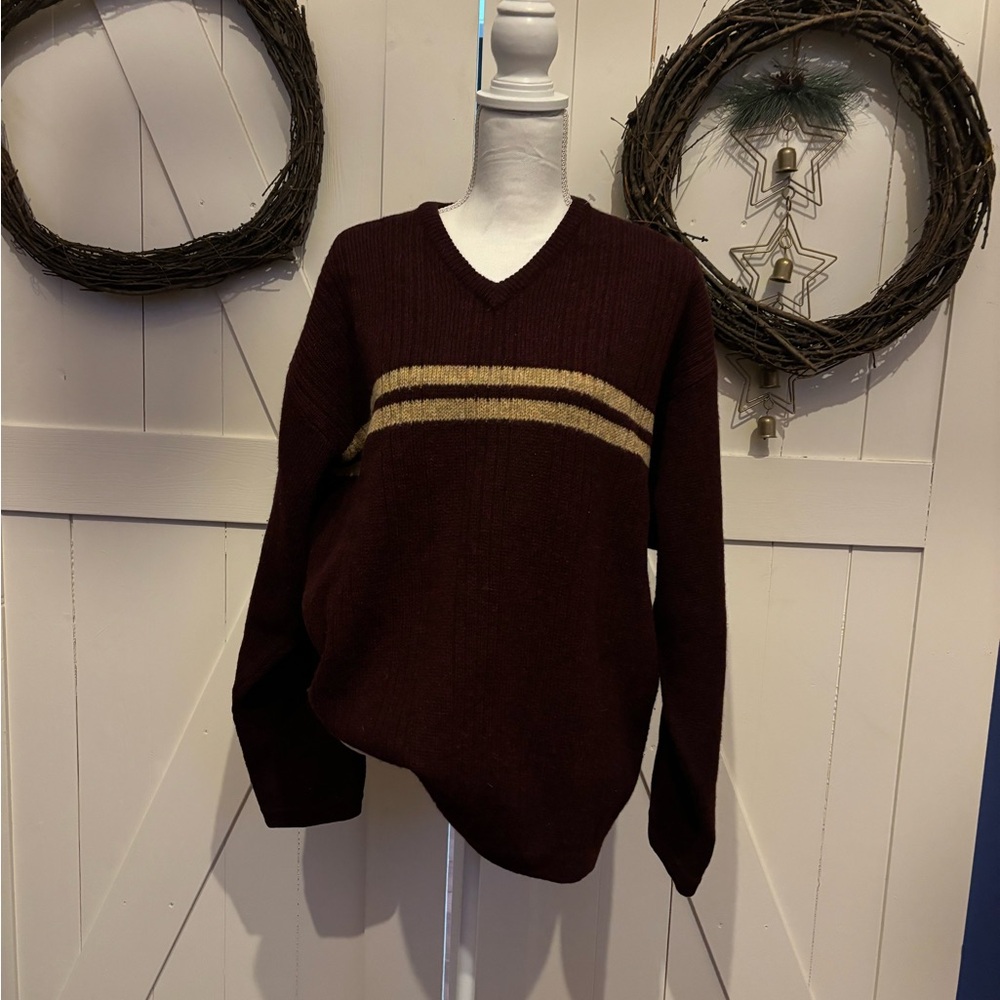XL Abercrombie & Fitch Men's Dark Brown V-Neck Sweater 100% Wool